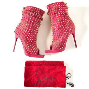 Christian Louboutin Guerilla 120 Pink Spike Peep Toe Boots Women’s 36.5 Shoes